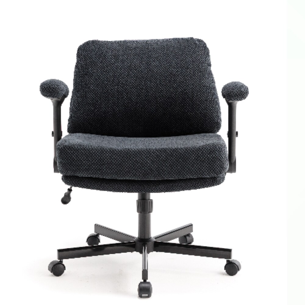 Criss Cross Chair With Wheels And Flip Arms-Comfy Fabric Cross Legged Office Chair With Thick Cushion&Wide Seat, Adjustable Swivel Desk Chair For Home Office, Apartment, Bedroom_voghion.com
